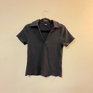 Old Navy Black Cropped Polo Top